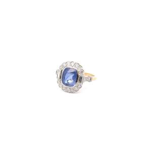 Bague De Fiançailles Saphir 3,15cts Et Diamants