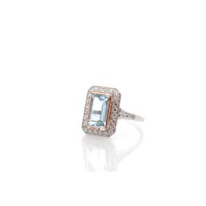 Art Deco Aquamarine And Diamond Ring