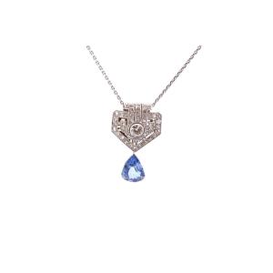 Collier Pendentif Art Déco Diamants Et Saphir De 6,05cts