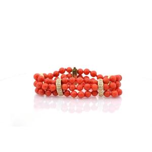 Vintage Coral And Diamond Bracelet In 18k Gold