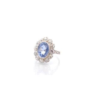 Bague Ancienne Saphir 5,46cts Et Diamants