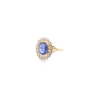 Bague Vintage Saphir De 3,40cts Et Diamants