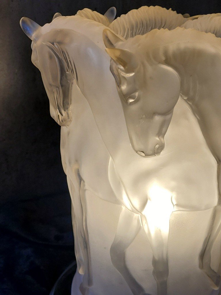 Lamp "horses" French Work - Maison Lalique Style - 1970s-photo-3