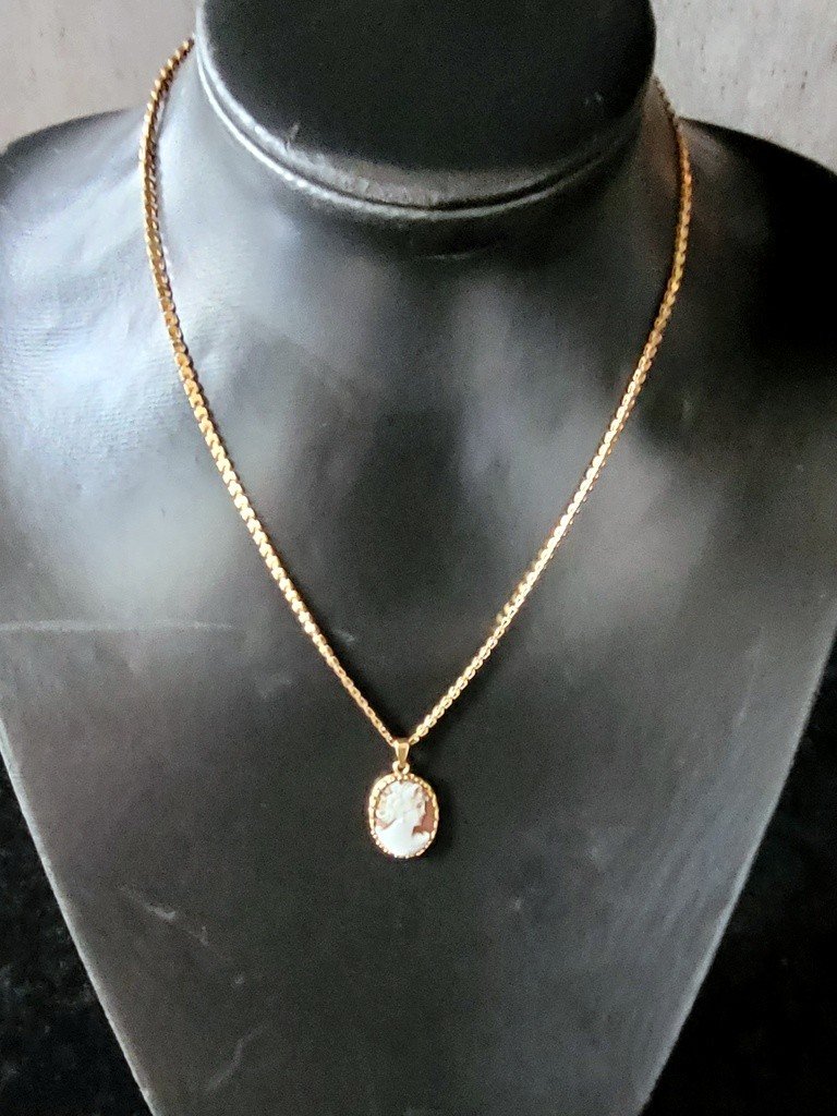  Pendentif Camée avec Collier - Or 18 cts - XIXe Siècle 