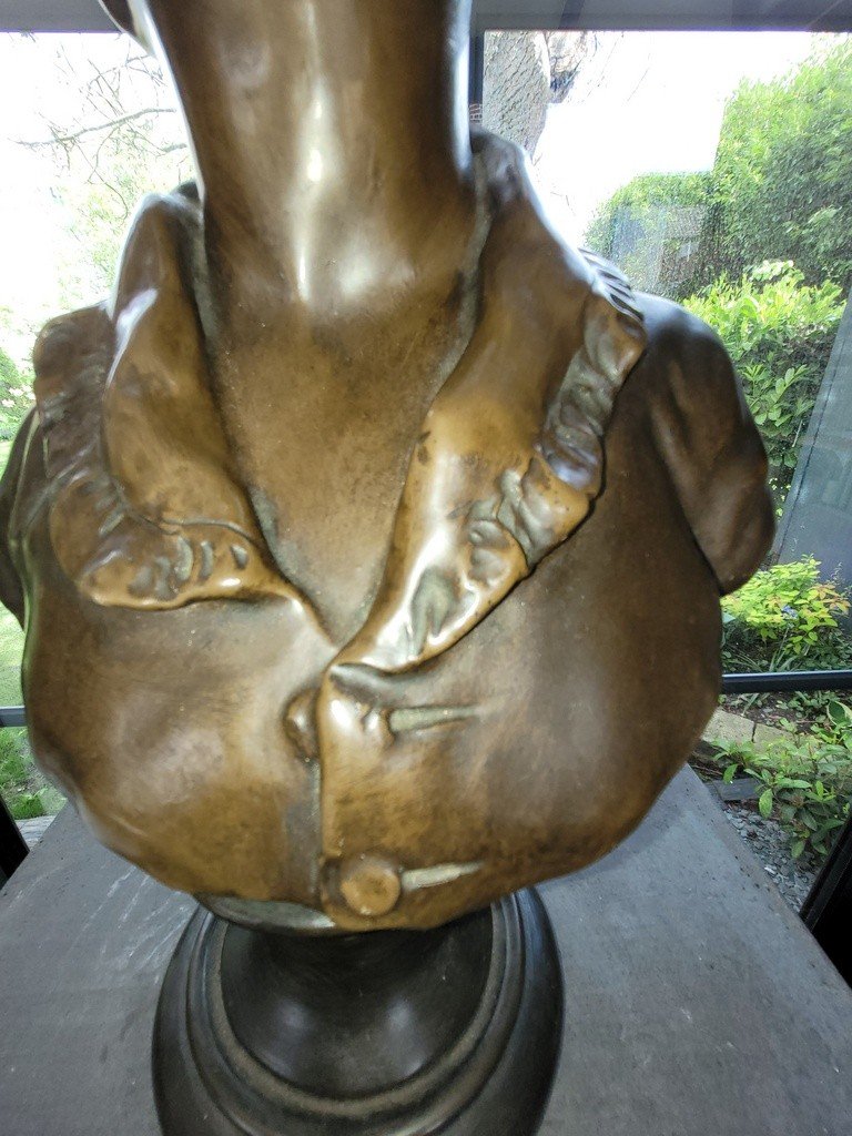 Houdon "child Bust" Large Bronze Sculpture - 19th Century-photo-3