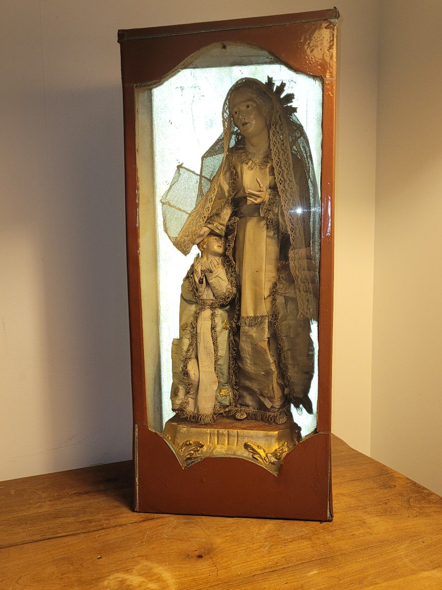 &quot; Vierge &agrave; l&#039;enfant &quot; sur socle en bois dor&eacute; -Travail Napolitain du XVIIIe Si&egrave;cle-photo-3