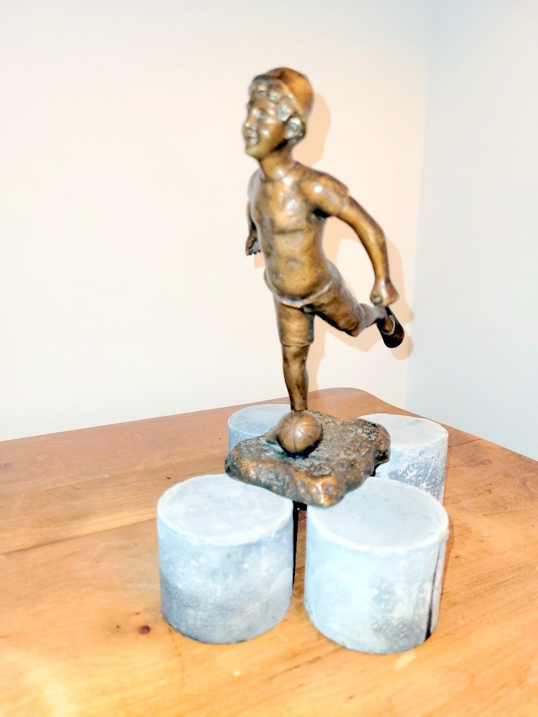 "young Footballer" Bronze By P. Lamy - Art Deco Period-photo-2