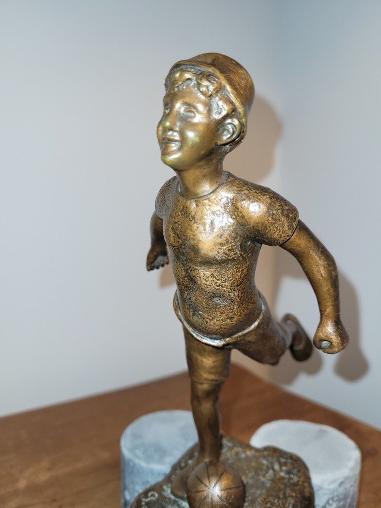 "young Footballer" Bronze By P. Lamy - Art Deco Period-photo-3