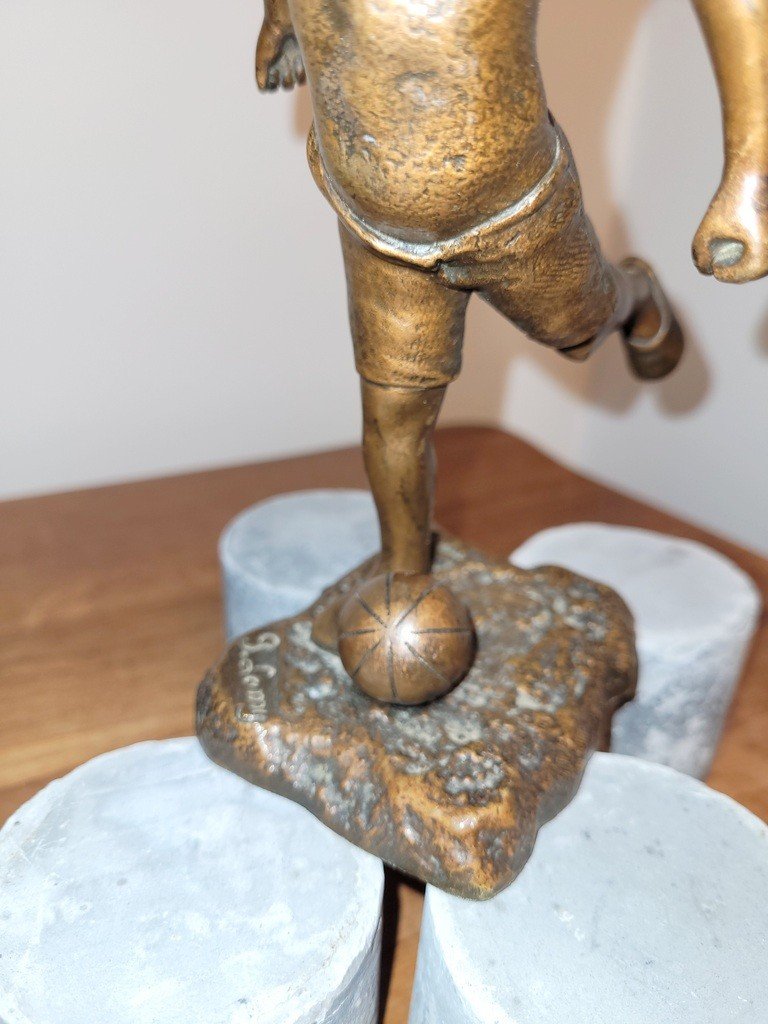 "young Footballer" Bronze By P. Lamy - Art Deco Period-photo-4