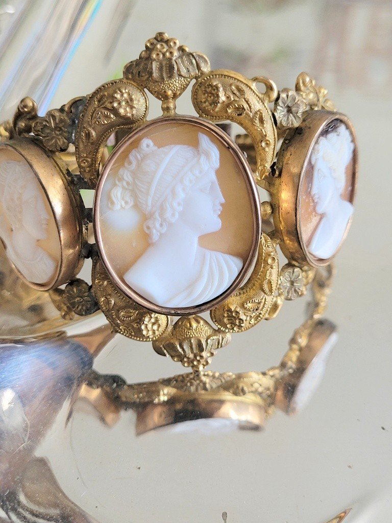 Bracelet With 3 Cameos - Napoleon III Period Late 19th Century-photo-2