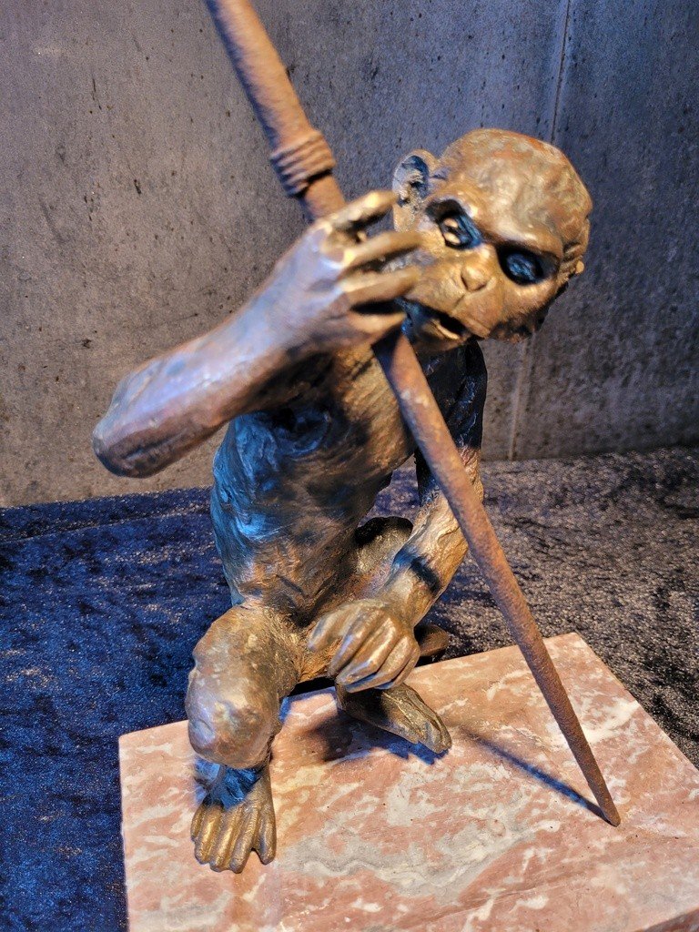  &quot; Singe Guerrier &quot; Sculpture en Bronze du XIXe Si&egrave;cle-photo-2