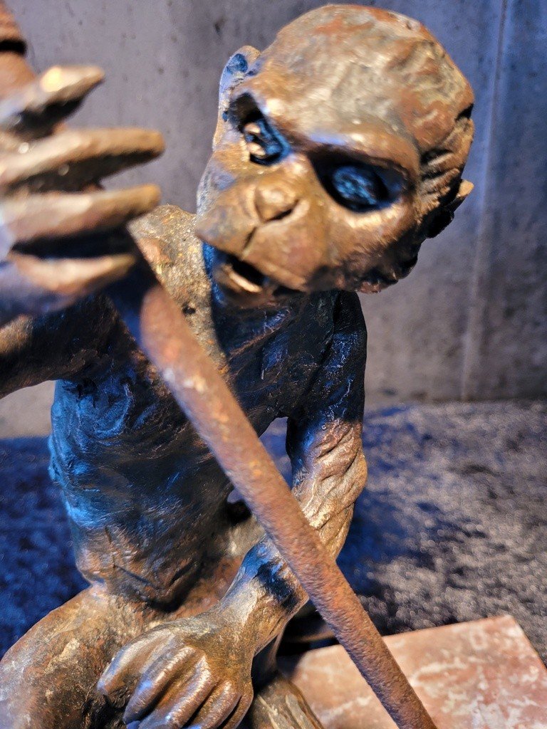  &quot; Singe Guerrier &quot; Sculpture en Bronze du XIXe Si&egrave;cle-photo-3