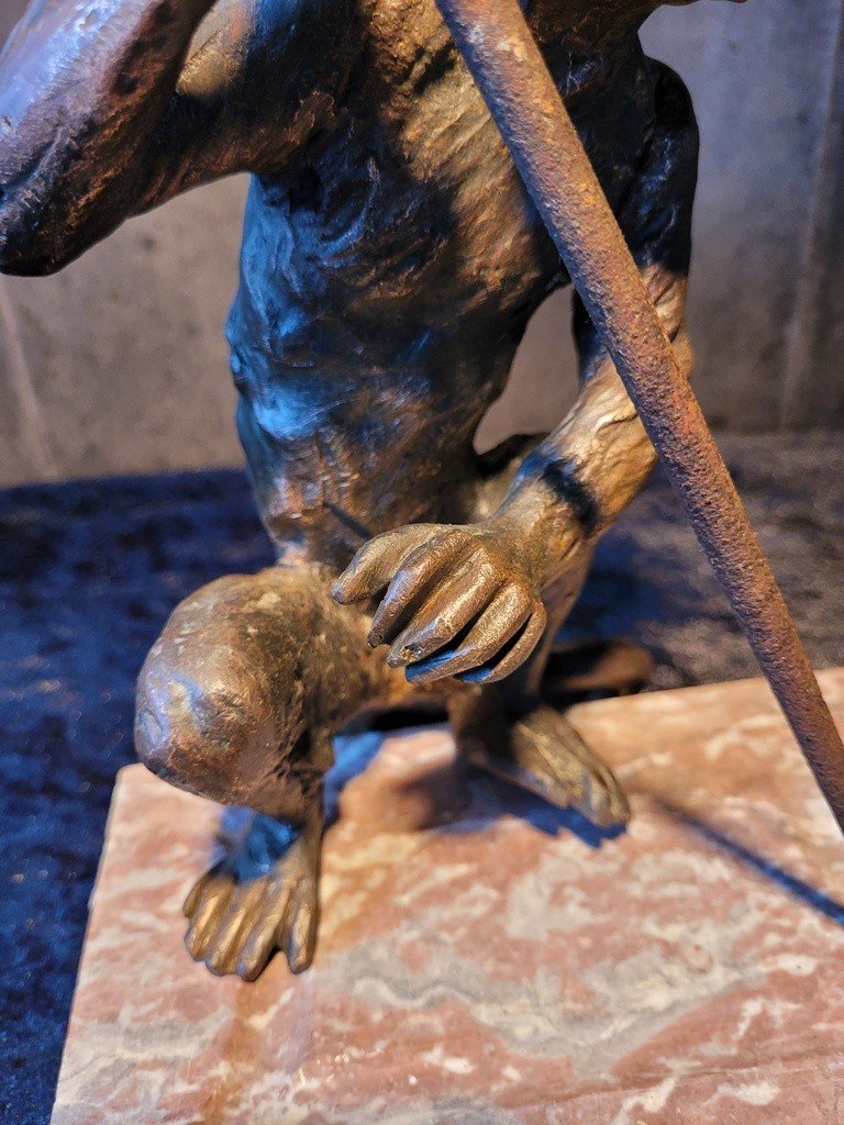  &quot; Singe Guerrier &quot; Sculpture en Bronze du XIXe Si&egrave;cle-photo-4