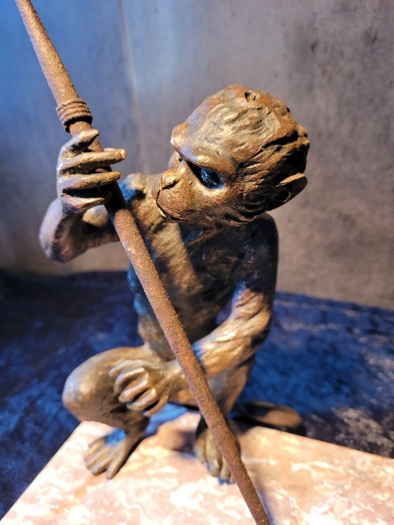  &quot; Singe Guerrier &quot; Sculpture en Bronze du XIXe Si&egrave;cle-photo-1