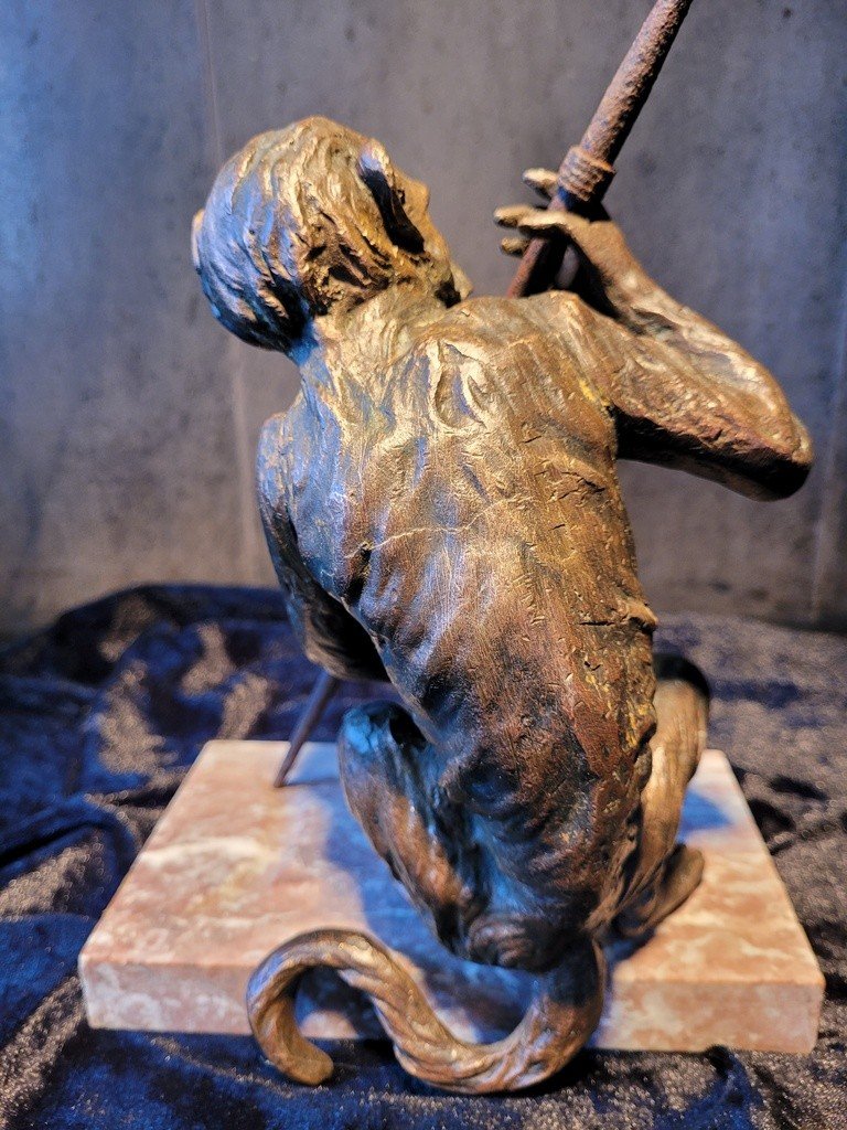  &quot; Singe Guerrier &quot; Sculpture en Bronze du XIXe Si&egrave;cle-photo-3