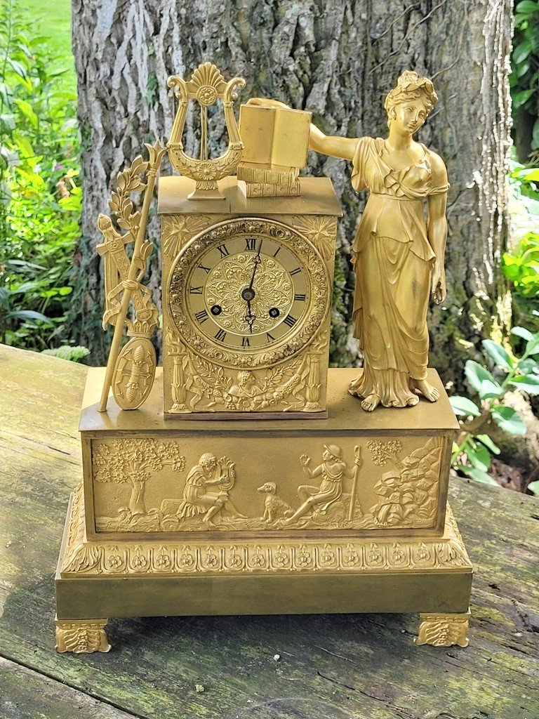 "restoration" Period Clock In Gilded Bronze