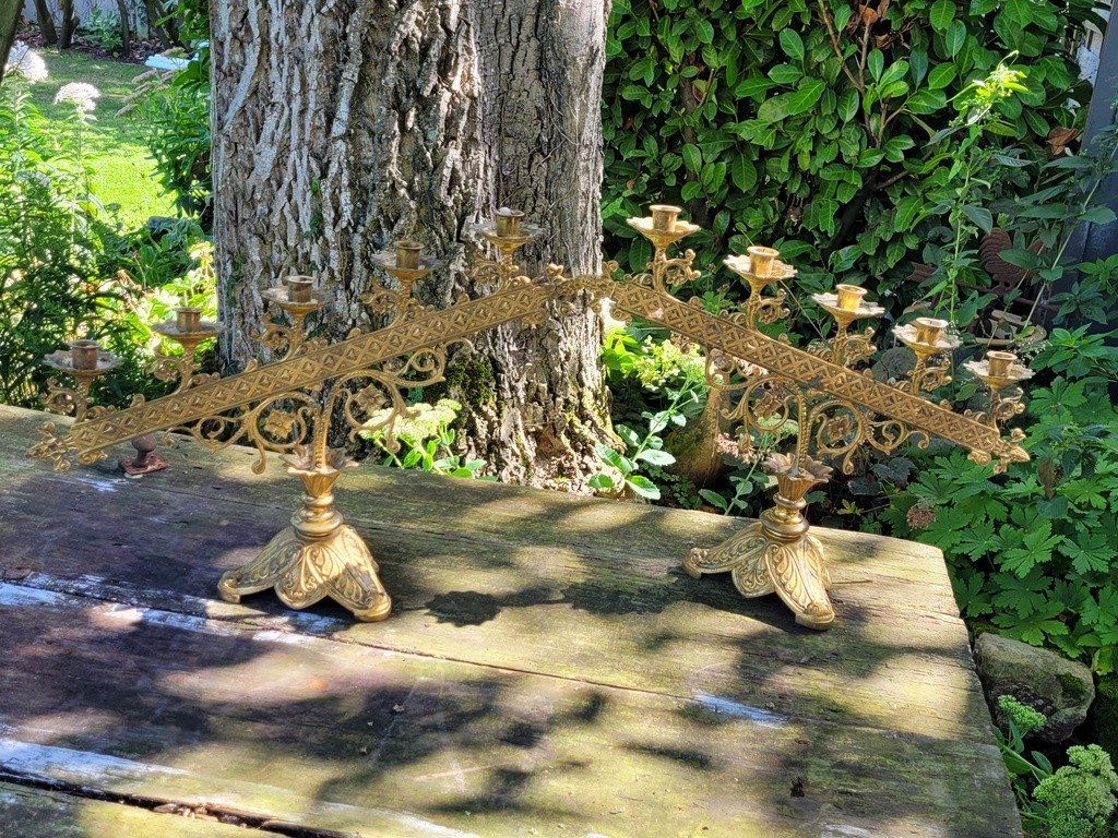 Pair Of Bronze Church Candelabra - 19th Century