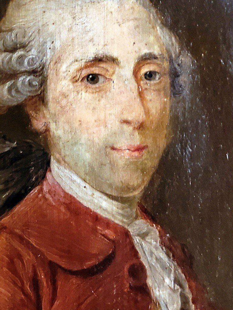 Portrait Of A Noble - Painting On Mahogany - 18th Century-photo-3