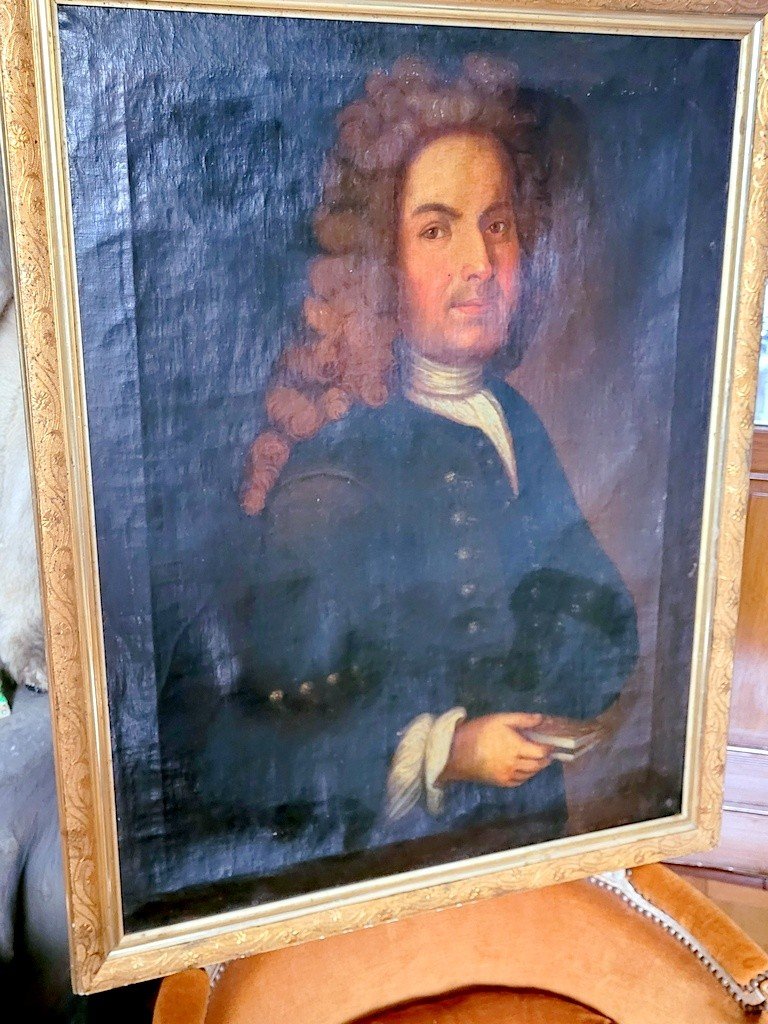 Large Portrait Of Nobleman With Wig - Oil On Canvas - 18th Century-photo-2