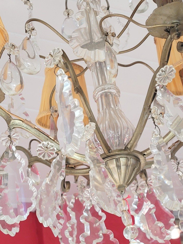 4-flame Crystal Tassel Chandelier - Early 20th Century-photo-3