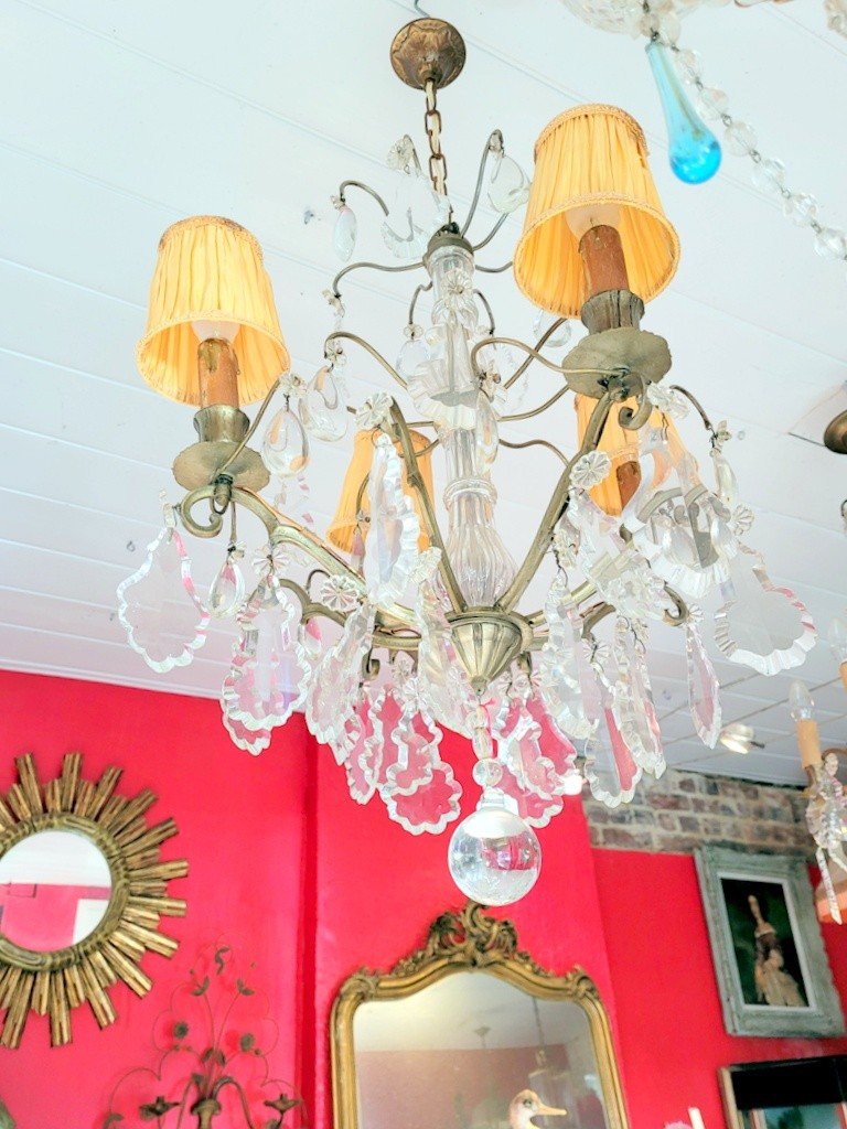 4-flame Crystal Tassel Chandelier - Early 20th Century