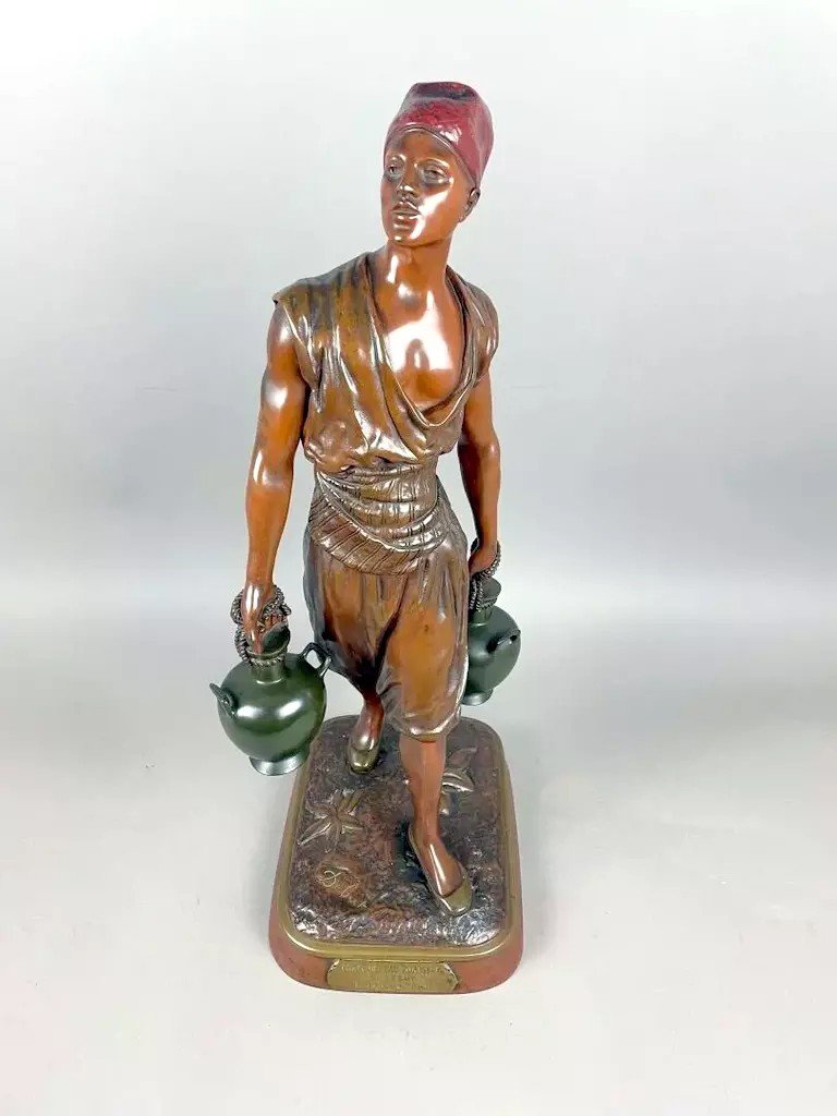  Debut (1865-1933) "the Tunisian Water Carrier" Large Orientalist Bronze Sculpture -photo-2