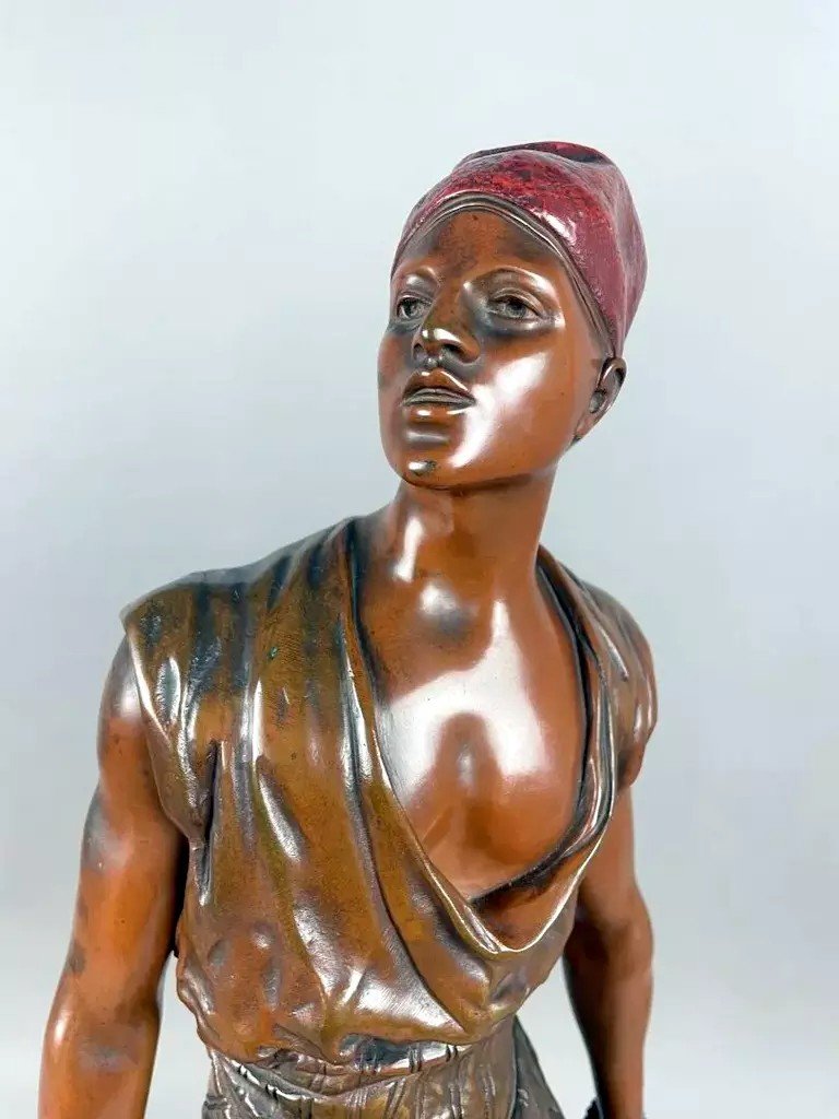  Debut (1865-1933) "the Tunisian Water Carrier" Large Orientalist Bronze Sculpture -photo-3