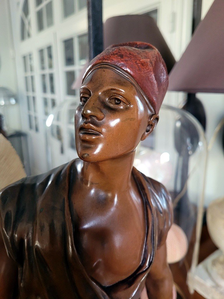  Debut (1865-1933) "the Tunisian Water Carrier" Large Orientalist Bronze Sculpture -photo-7