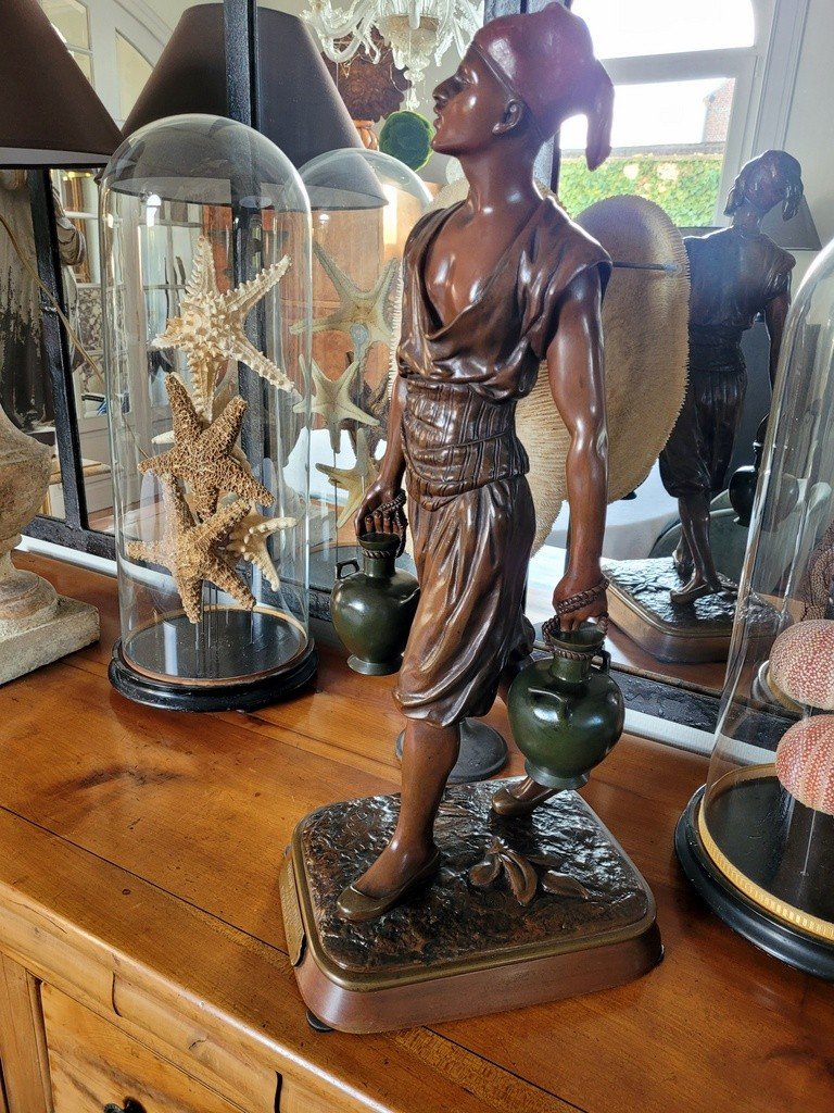  Debut (1865-1933) "the Tunisian Water Carrier" Large Orientalist Bronze Sculpture -photo-8