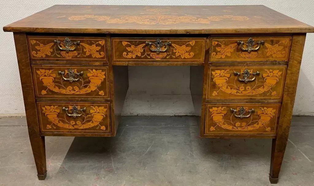 Desk With Veneer Wood Boxes And Inlaid Decor - Holland 19th Century-photo-4