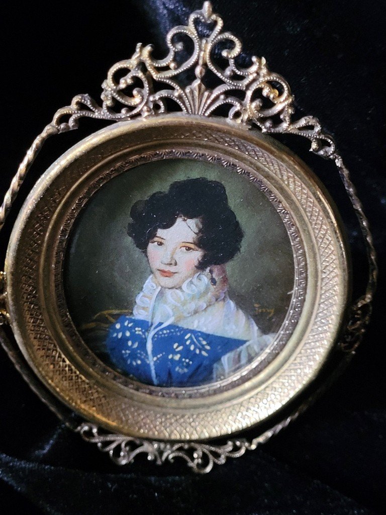 Miniature Oil On Copper "portrait Of A Lady" 19th Century -photo-2