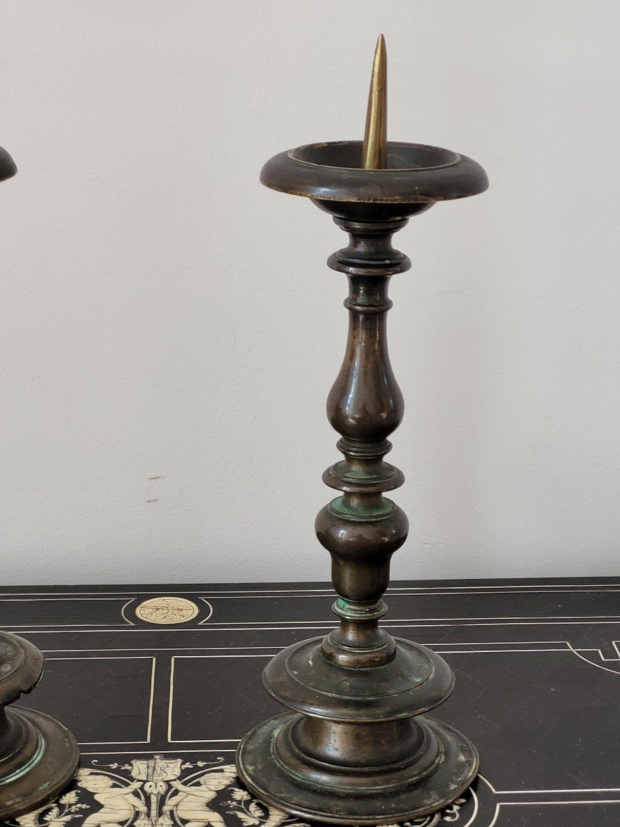 Pair Of High Period Candlesticks - 16th Century -photo-2