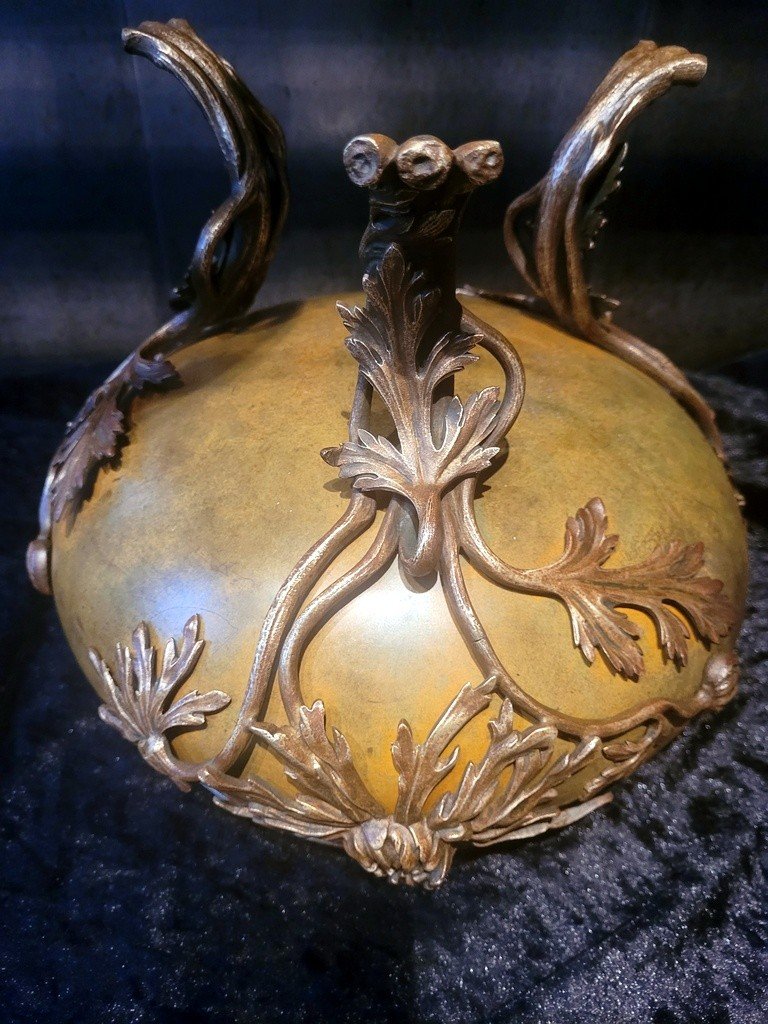 Importante Jardini&egrave;re en Bronze &agrave; d&eacute;cors de Chardons d&#039;&eacute;poque Art Nouveau -photo-2
