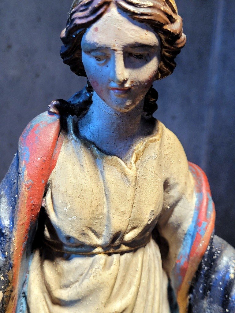  Statue &quot; Vierge au Serpent &quot; en Bois sculpt&eacute; polychrome - Ecole italienne du XVIIIe Si&egrave;cle-photo-2