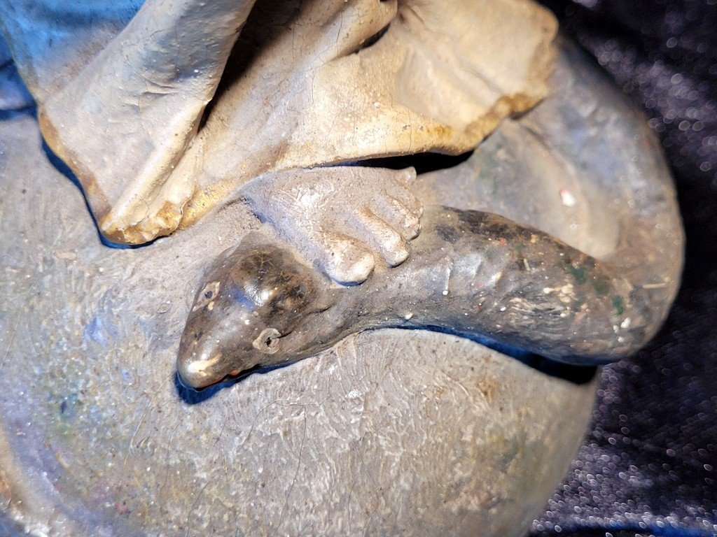  Statue &quot; Vierge au Serpent &quot; en Bois sculpt&eacute; polychrome - Ecole italienne du XVIIIe Si&egrave;cle-photo-5