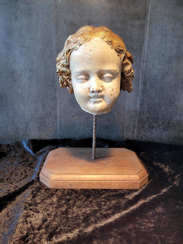 “angel Head” Sculpture In Polychrome Terracotta - Italian Work - 18th Century-photo-4