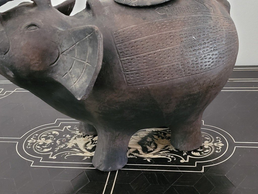 African Terracotta "zoomorph Teapot" In The Shape Of An Elephant 1950s-photo-3