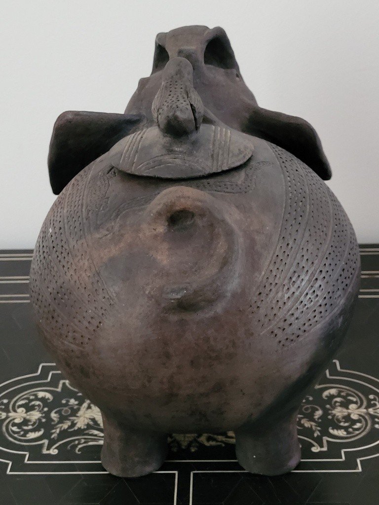 African Terracotta "zoomorph Teapot" In The Shape Of An Elephant 1950s-photo-3