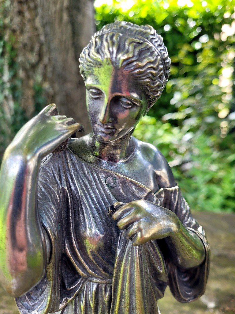  "diane De Gabies" Large Sculpture In Silvered Bronze - 19th Century -photo-3