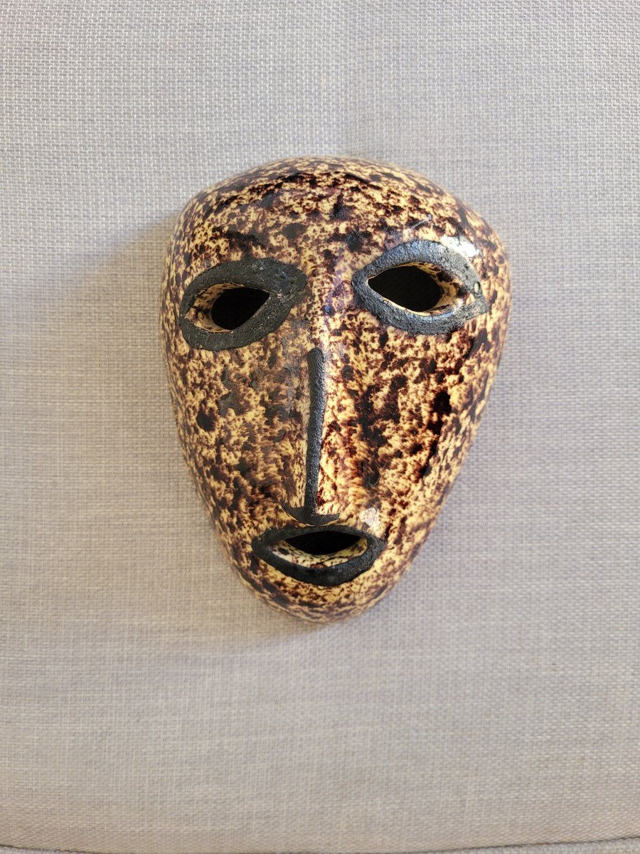 Masque Africaniste en Céramique de La Manufacture d'Accolay Signée - Années 50-photo-4