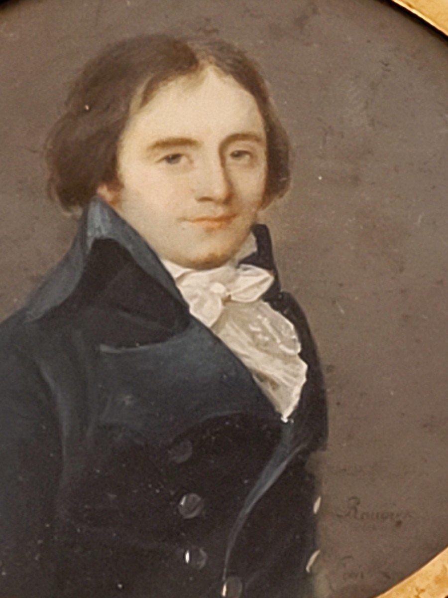 Pierre Rouvier " Grand Médaillon en Or avec Miniature " Portrait signé et daté 1794.-photo-4