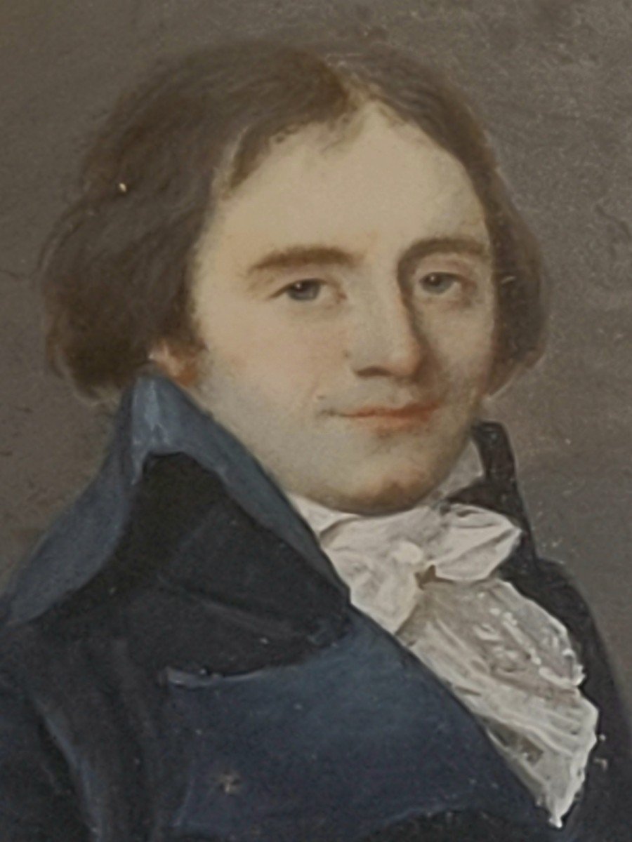 Peintre Pierre Rouvier -  Miniature Portrait sign&eacute; et dat&eacute; 1794 dans un Grand M&eacute;daillon en Or  -photo-3