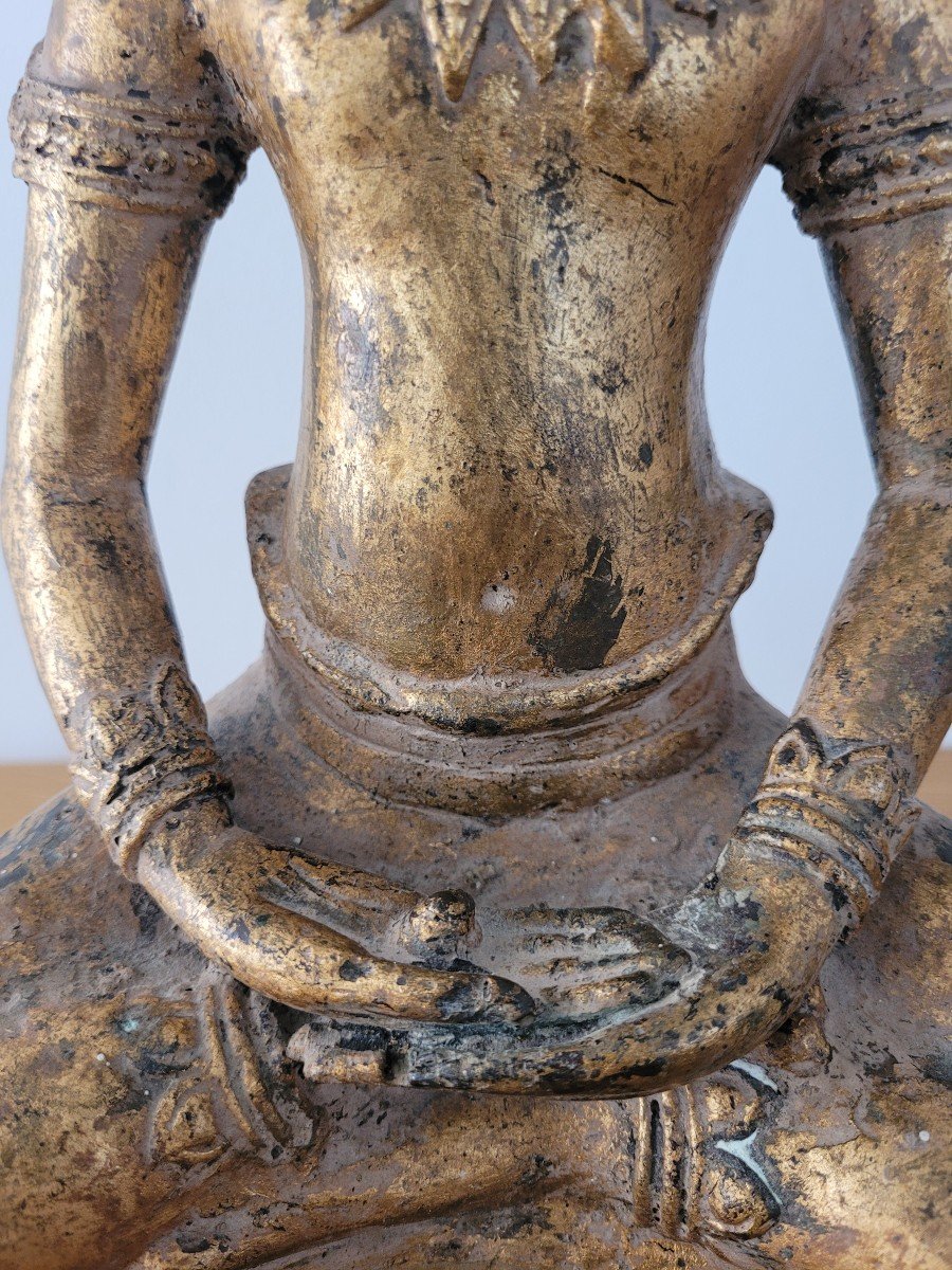 Seated Bronze Buddha - Cambodia - 19th Century -photo-3