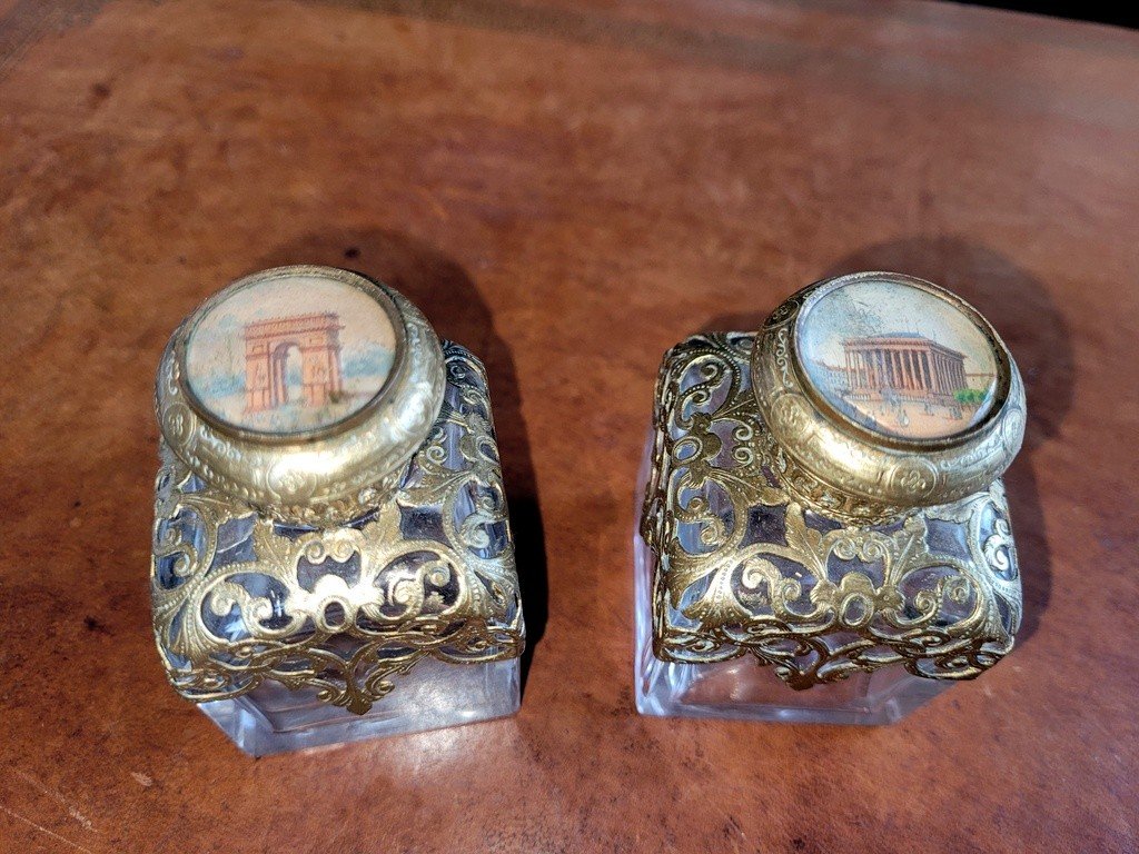 Pair Of Crystal Scent Box Bottles - 19th Century -photo-2