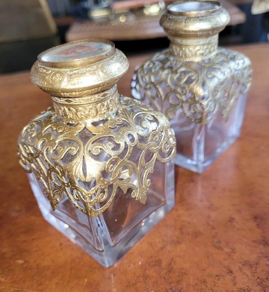 Pair Of Crystal Scent Box Bottles - 19th Century -photo-3