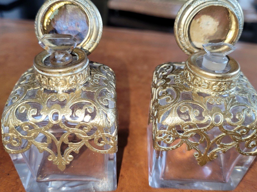 Pair Of Crystal Scent Box Bottles - 19th Century -photo-4