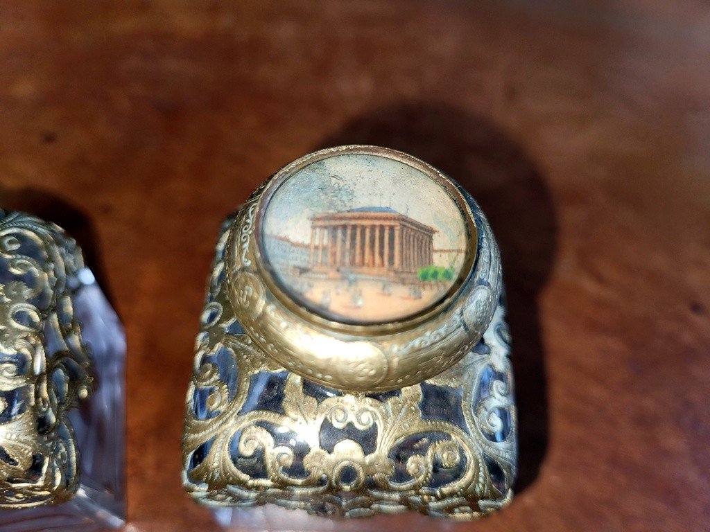 Pair Of Crystal Scent Box Bottles - 19th Century -photo-2