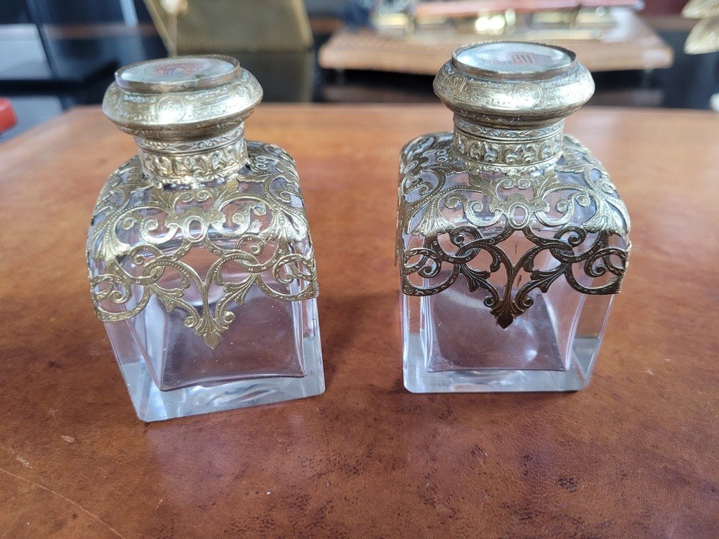 Pair Of Crystal Scent Box Bottles - 19th Century -photo-3