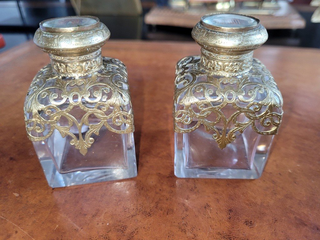 Pair Of Crystal Scent Box Bottles - 19th Century 