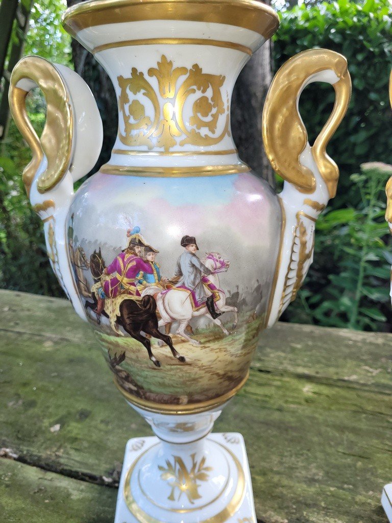  Pair Of Porcelain Vases "battles Of Napoleon I" Signed Guillon - Empire Period-photo-2